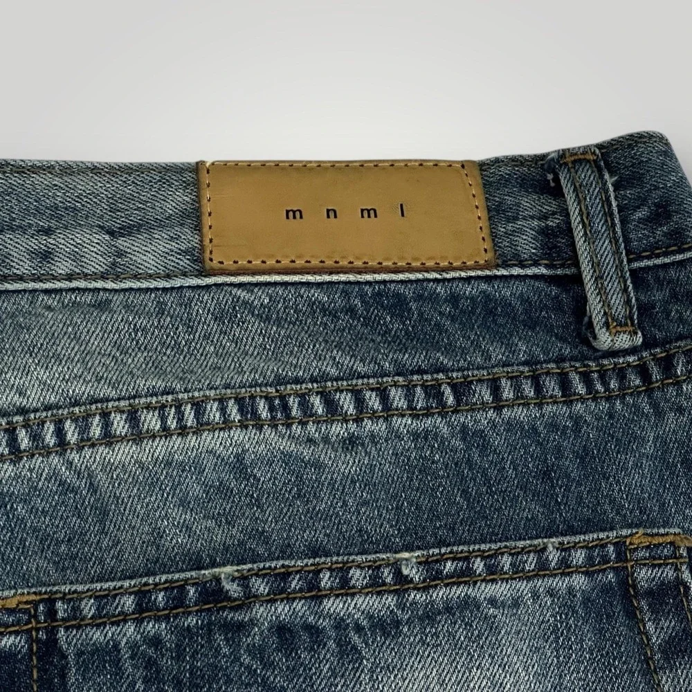Mnml Jeans Mens 42 (43x34) Blue Medium Wash Tapered‎ Leg Button Fly Faded Denim